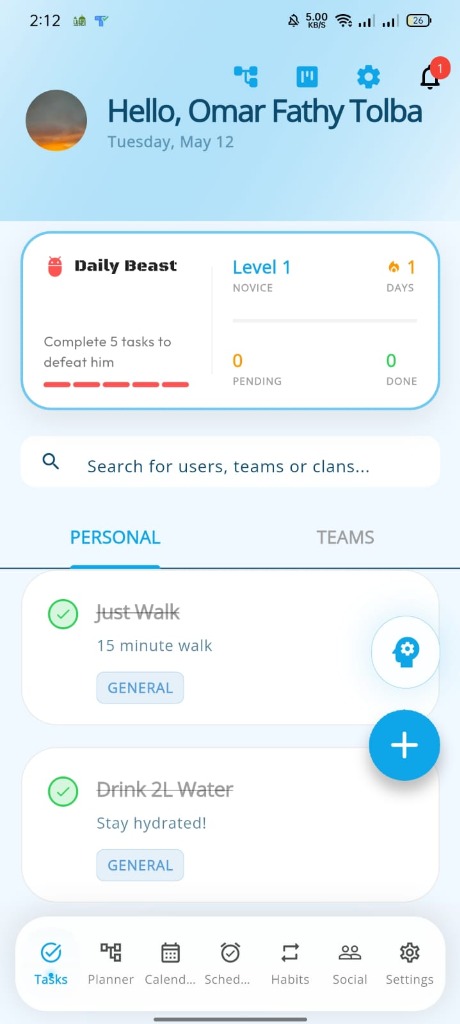 Taskfy App Dashboard
